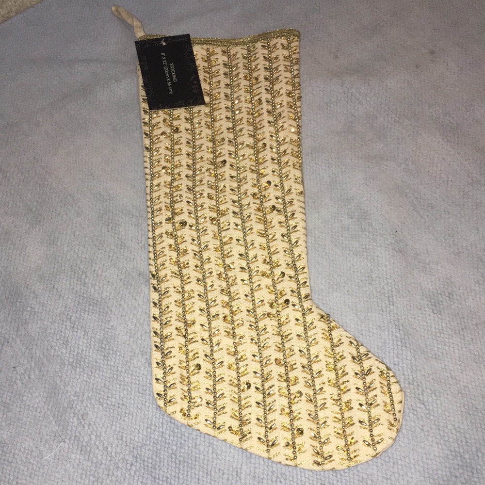 Tahari Gold and Cream Christmas Stocking